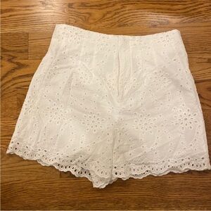 Zara White High Waist Eyelet Lace Shorts